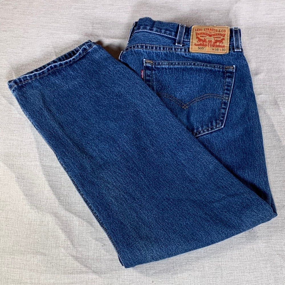 Levi Strauss 505 Jeans Mens W38‎ L30 See Pics Blue Straight Fit Denim Classic